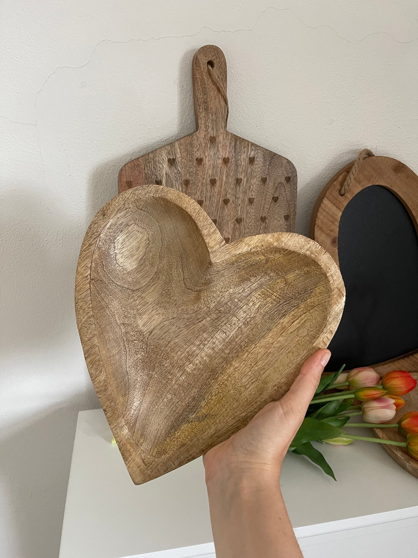 Maxi vassoio/svuotatasche CUORE in legno