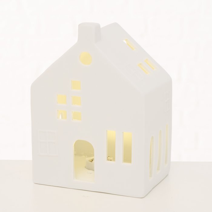 Casetta porcellana Hygge Home con luce a Led - h 14 cm