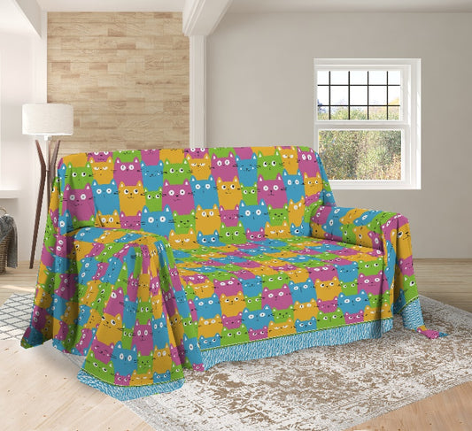 Copriletto / Telo arredo HAPPY CATS in Piquet di cotone - 4 varianti colore