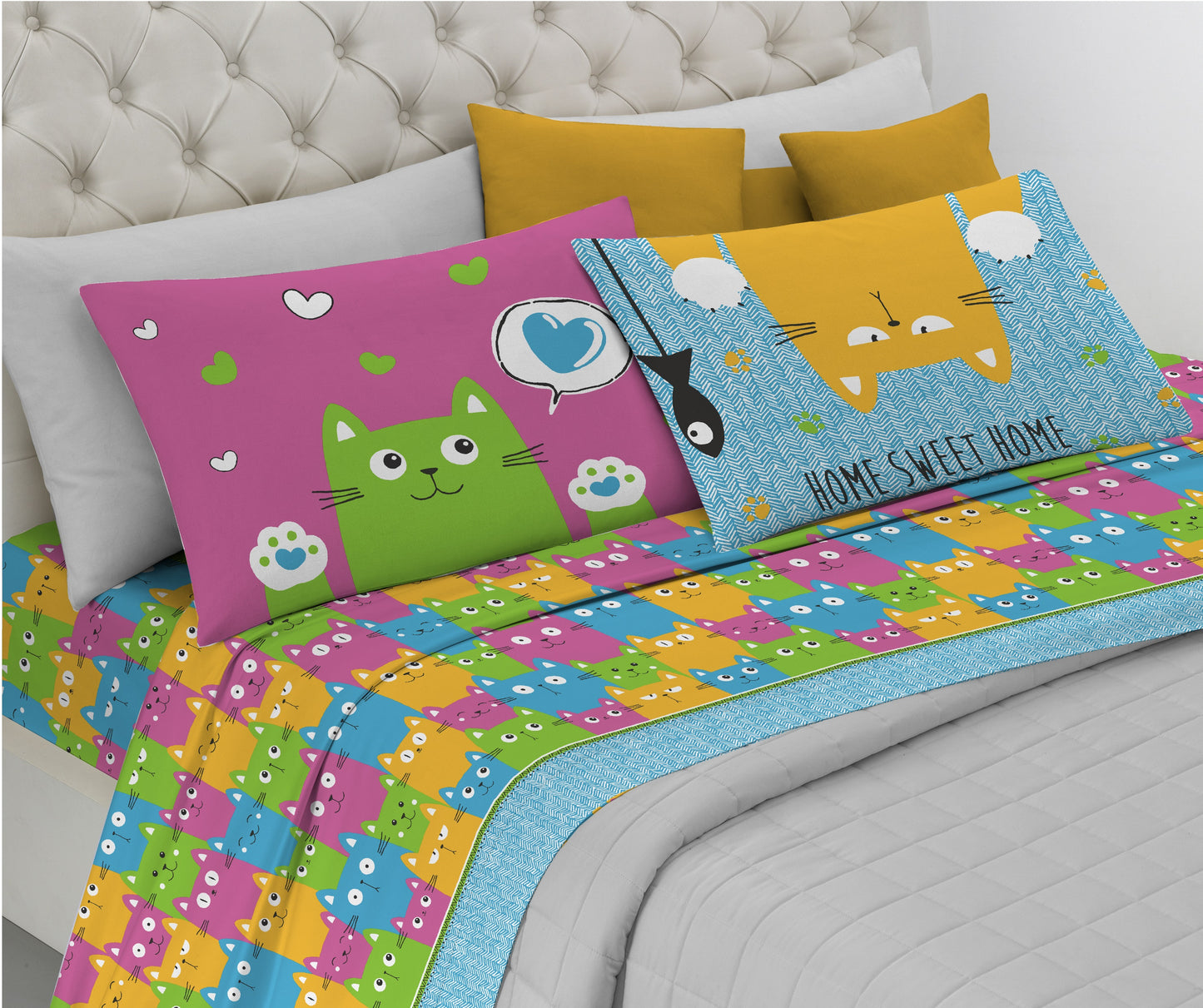 NEW Completo letto HAPPY CATS - 4 varianti colore