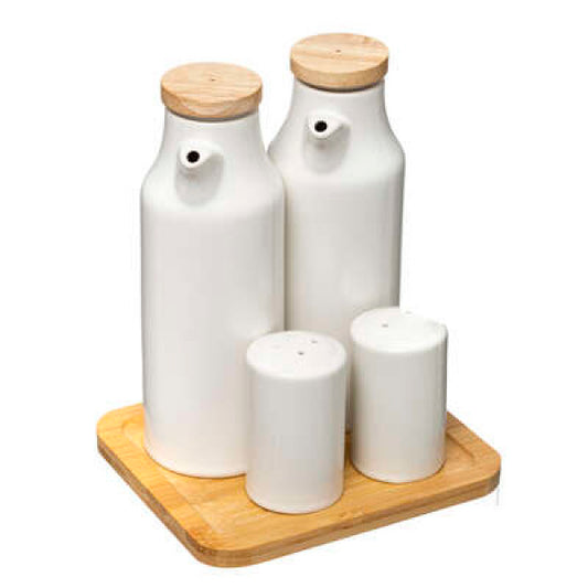 Set Olio Aceto Sale Pepe in ceramica con piattino