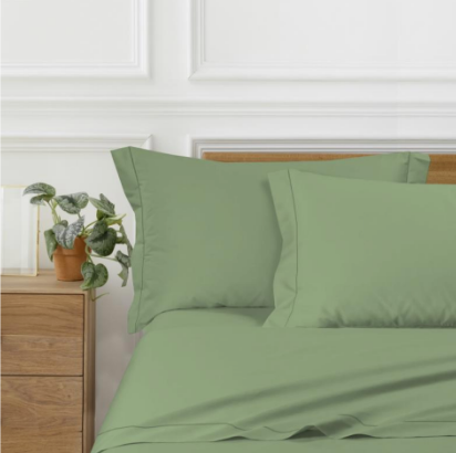 Completo letto matrimoniale in RASO di cotone - VERDE SALVIA personalizzabile