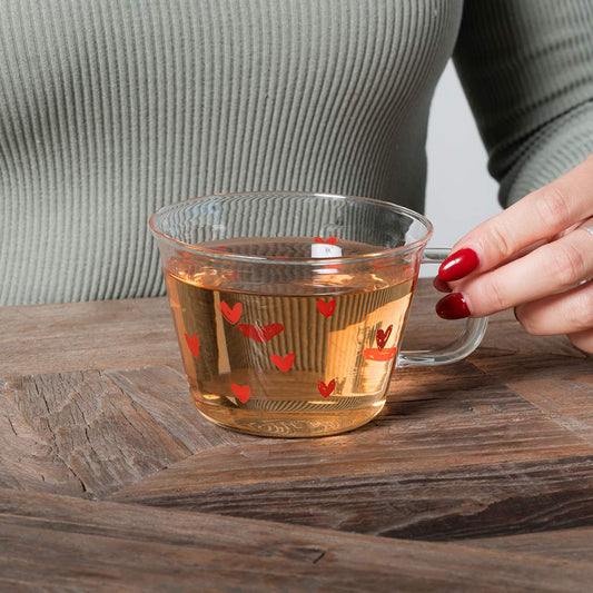 Tazza CUORICINI ROSSI in vetro borosilicato