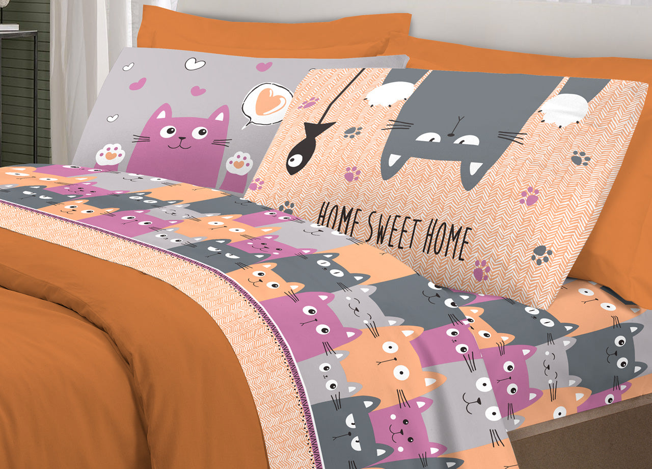 NEW Completo letto HAPPY CATS - 4 varianti colore