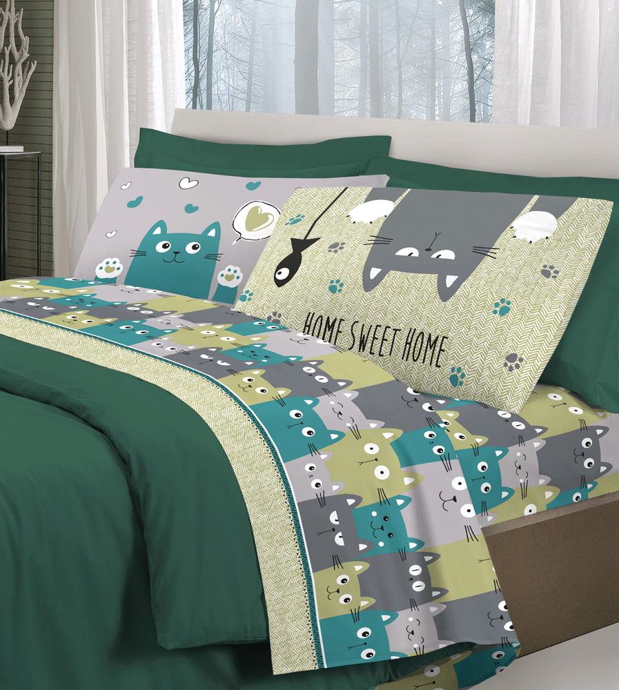 NEW Completo letto HAPPY CATS - 4 varianti colore