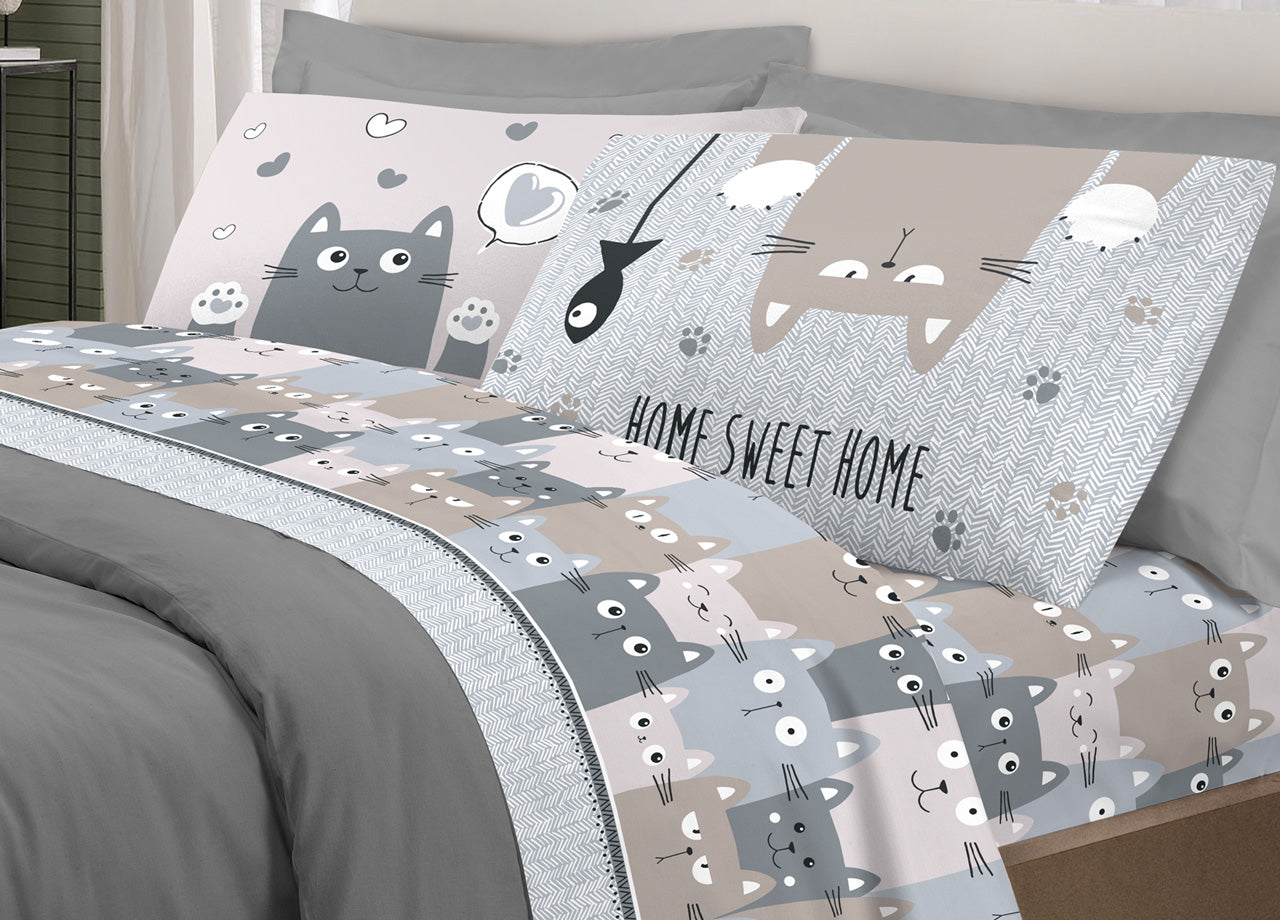 NEW Completo letto HAPPY CATS - 4 varianti colore